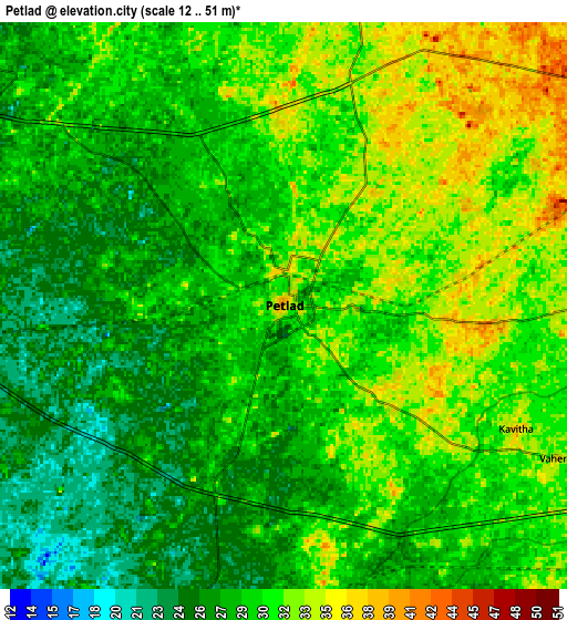 Zoom OUT 2x Petlād, India elevation map