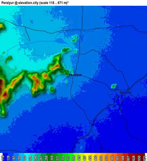 Zoom OUT 2x Peraiyur, India elevation map