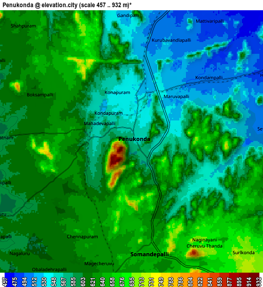 Zoom OUT 2x Penukonda, India elevation map