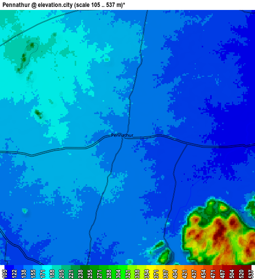 Zoom OUT 2x Pennāthur, India elevation map