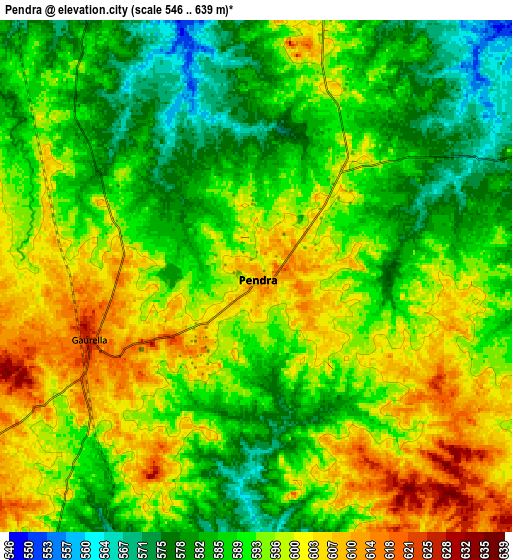 Zoom OUT 2x Pendra, India elevation map