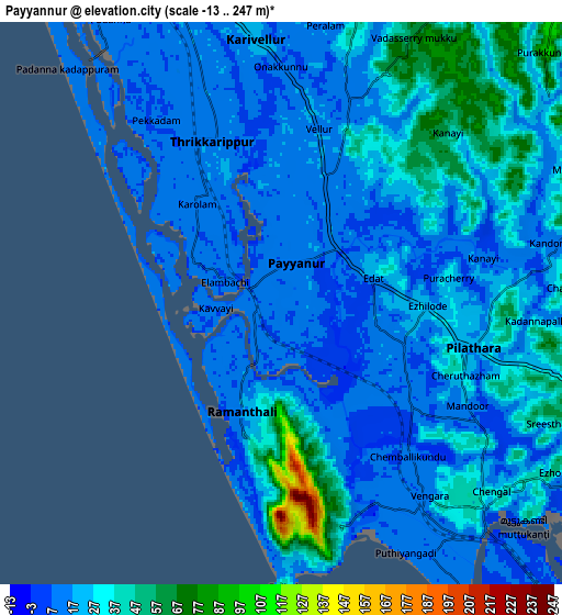 Zoom OUT 2x Payyannūr, India elevation map