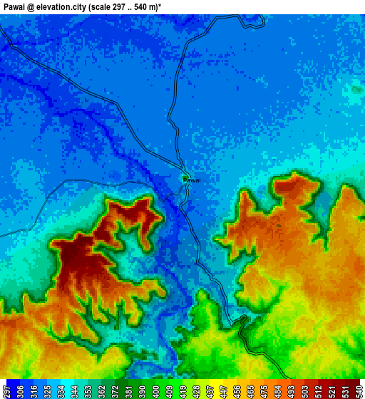 Zoom OUT 2x Pawai, India elevation map