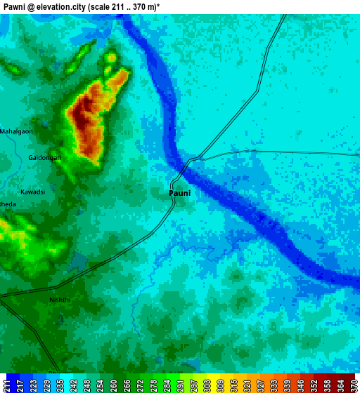 Zoom OUT 2x Pawni, India elevation map