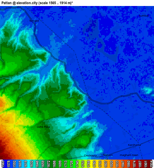 Zoom OUT 2x Pattan, India elevation map