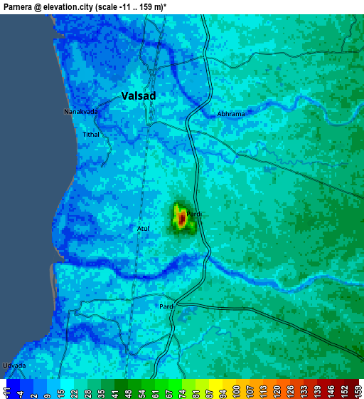 Zoom OUT 2x Parnera, India elevation map