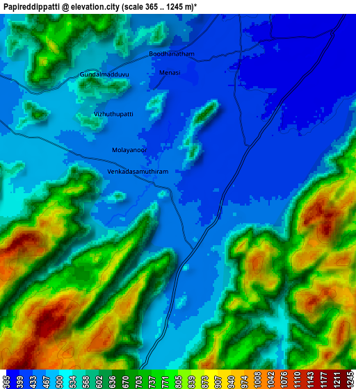 Zoom OUT 2x Pāpireddippatti, India elevation map