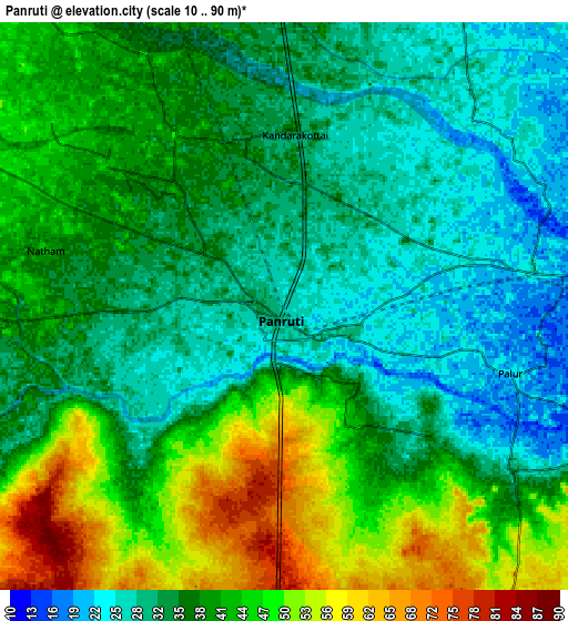 Zoom OUT 2x Panruti, India elevation map