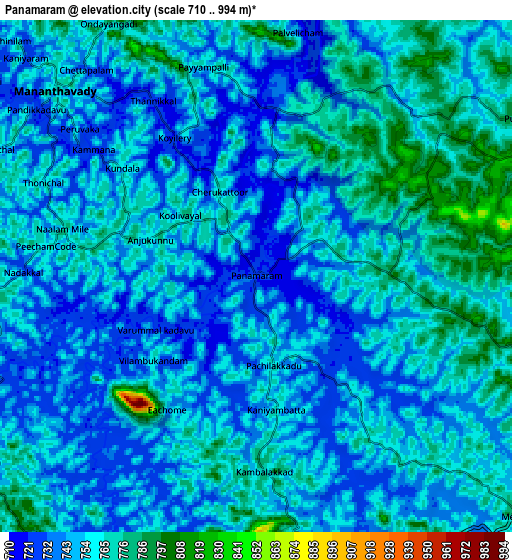 Zoom OUT 2x Panamaram, India elevation map
