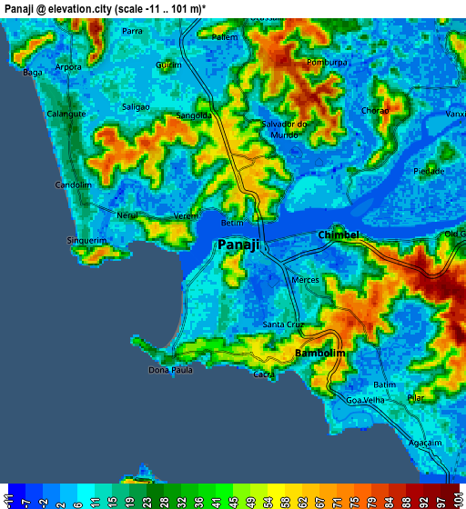 Zoom OUT 2x Panaji, India elevation map