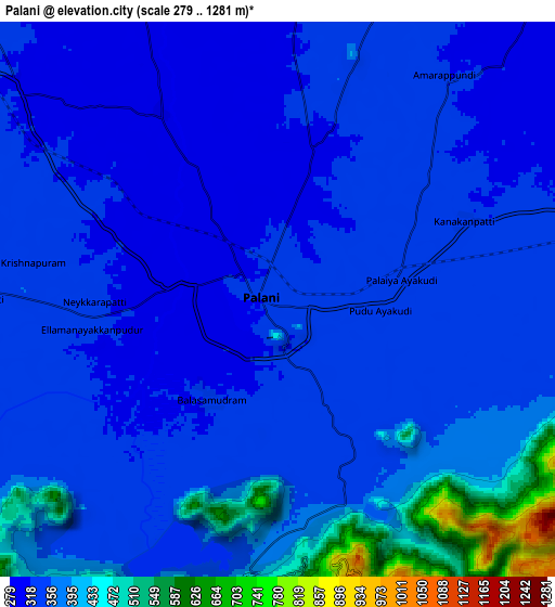 Zoom OUT 2x Palani, India elevation map