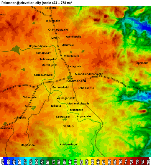Zoom OUT 2x Palmaner, India elevation map