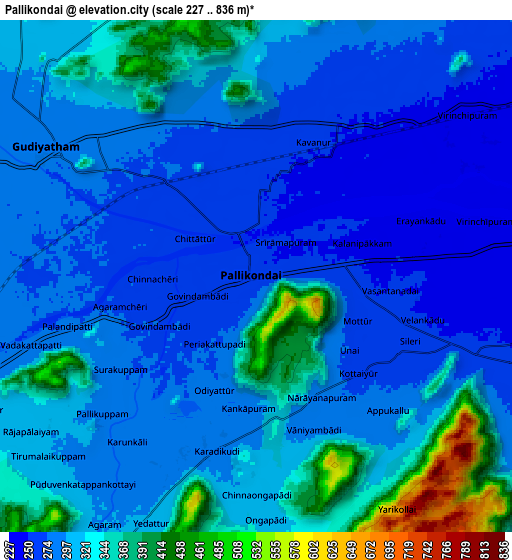 Zoom OUT 2x Pallikondai, India elevation map