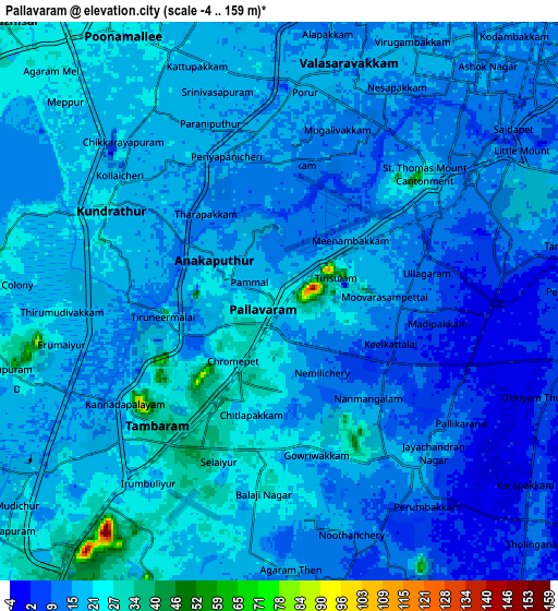 Zoom OUT 2x Pallāvaram, India elevation map