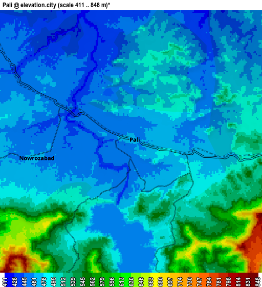 Zoom OUT 2x Pāli, India elevation map