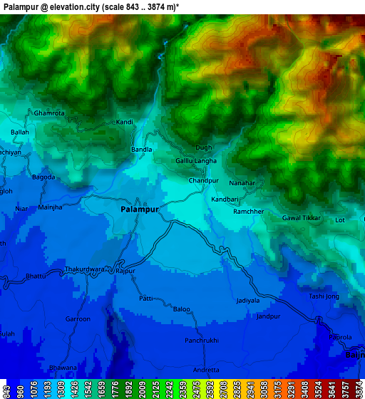 Zoom OUT 2x Pālampur, India elevation map