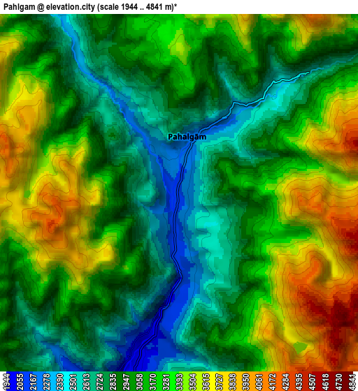 Zoom OUT 2x Pahlgām, India elevation map