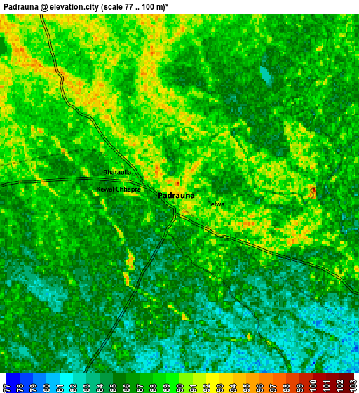 Zoom OUT 2x Padrauna, India elevation map
