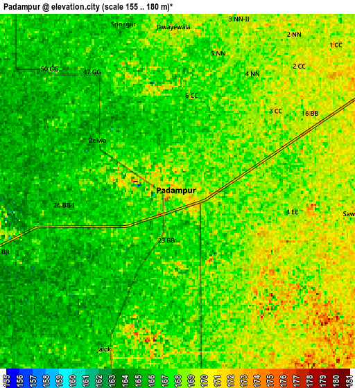 Zoom OUT 2x Padampur, India elevation map