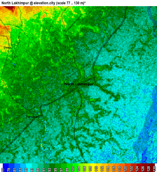 Zoom OUT 2x North Lakhimpur, India elevation map