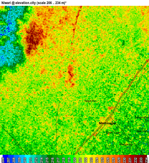 Zoom OUT 2x Niwāri, India elevation map