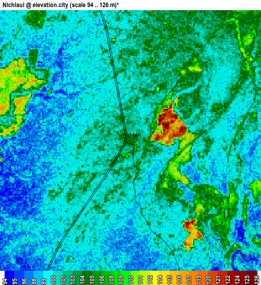 Zoom OUT 2x Nichlaul, India elevation map