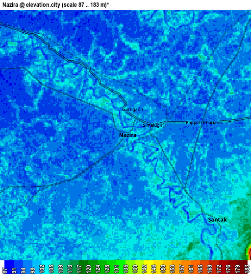 Zoom OUT 2x Nāzirā, India elevation map