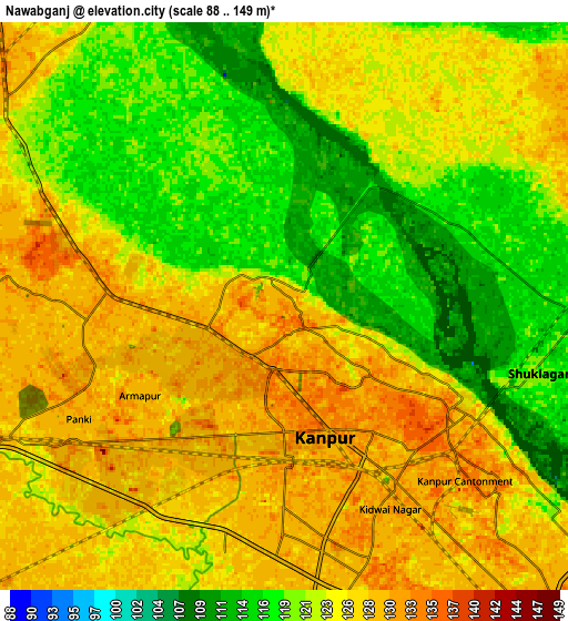 Zoom OUT 2x Nawābganj, India elevation map