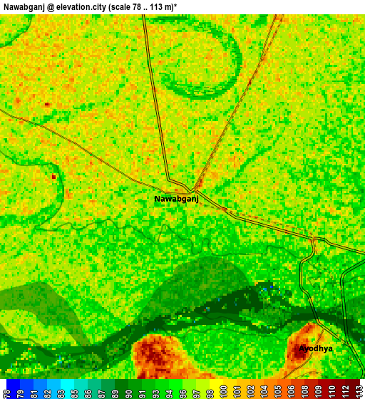 Zoom OUT 2x Nawābganj, India elevation map