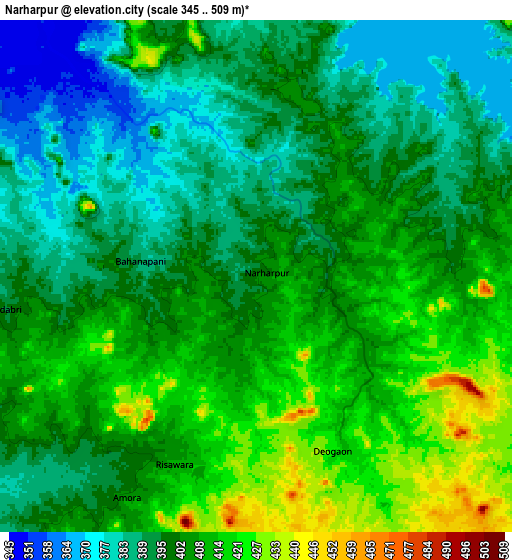 Zoom OUT 2x Narharpur, India elevation map