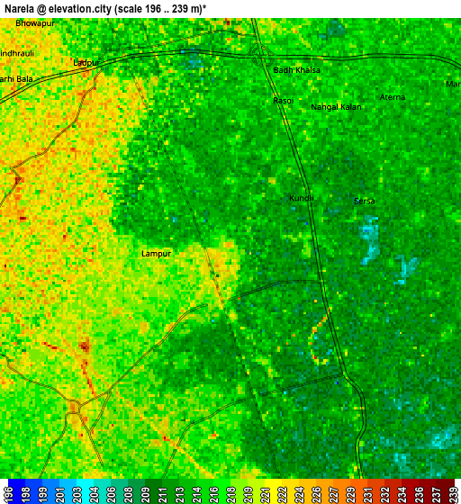 Zoom OUT 2x Narela, India elevation map
