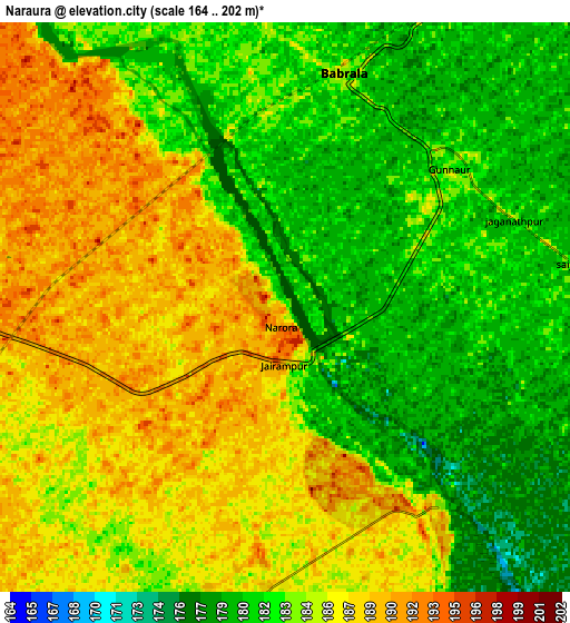 Zoom OUT 2x Naraura, India elevation map