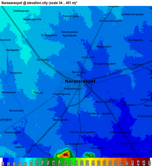 Zoom OUT 2x Narasaraopet, India elevation map