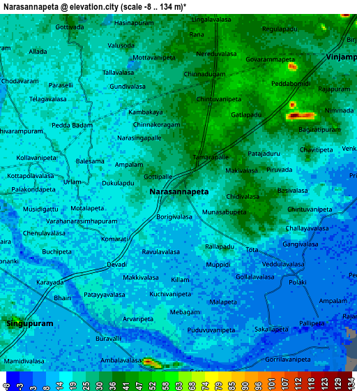 Zoom OUT 2x Narasannapeta, India elevation map