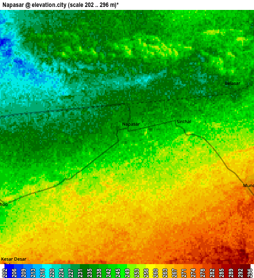 Zoom OUT 2x Napāsar, India elevation map