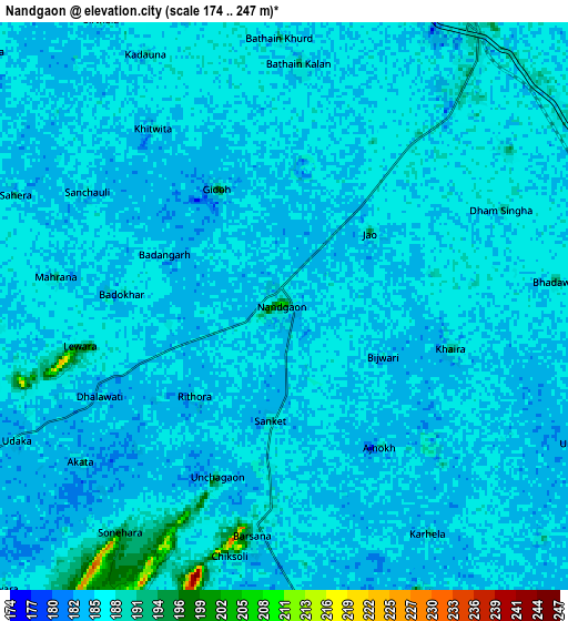 Zoom OUT 2x Nandgaon, India elevation map