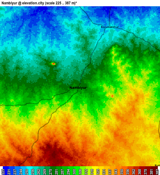 Zoom OUT 2x Nambiyūr, India elevation map