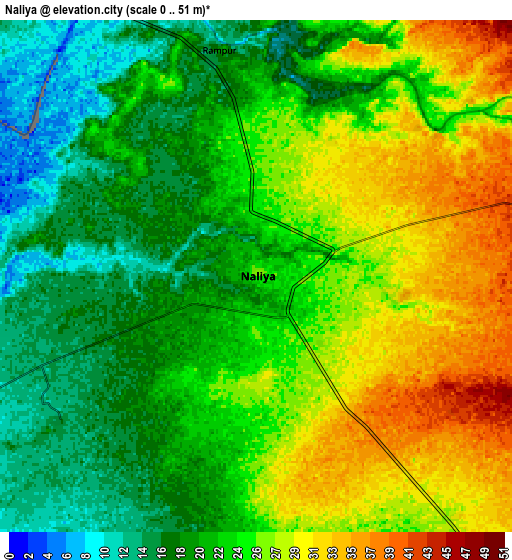 Zoom OUT 2x Naliya, India elevation map