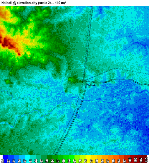 Zoom OUT 2x Nalhāti, India elevation map