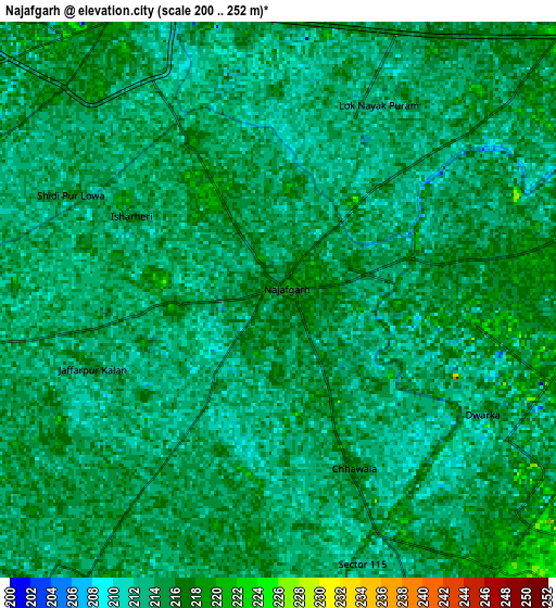 Zoom OUT 2x Najafgarh, India elevation map
