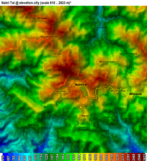 Zoom OUT 2x Naini Tāl, India elevation map