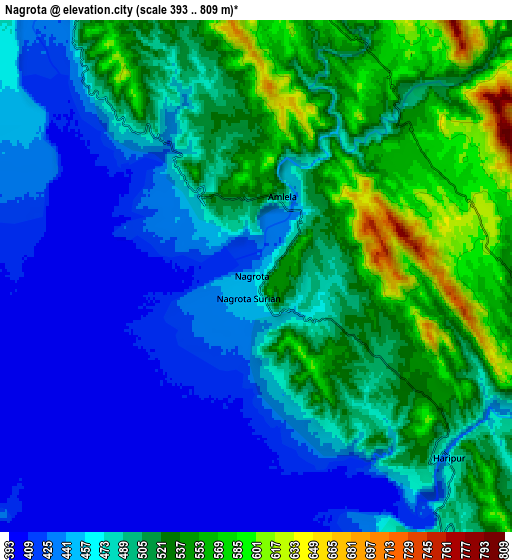 Zoom OUT 2x Nagrota, India elevation map