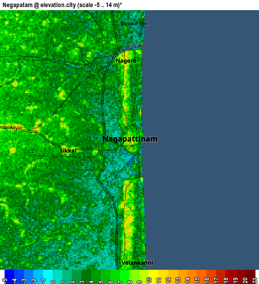 Zoom OUT 2x Negapatam, India elevation map