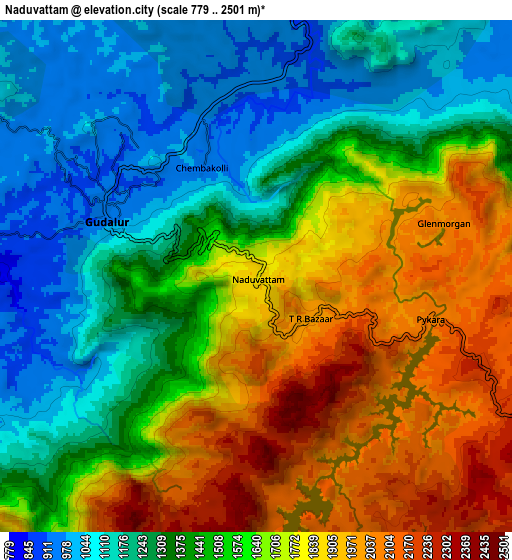 Zoom OUT 2x Naduvattam, India elevation map