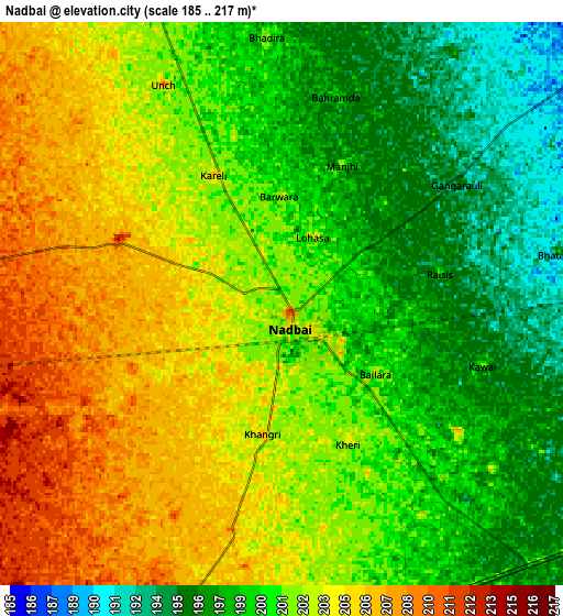 Zoom OUT 2x Nādbai, India elevation map