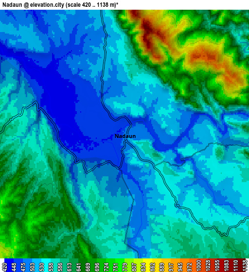 Zoom OUT 2x Nādaun, India elevation map