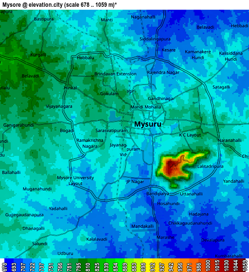Zoom OUT 2x Mysore, India elevation map
