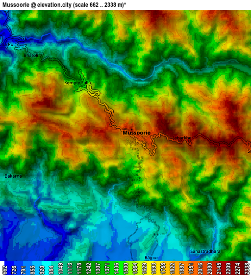 Zoom OUT 2x Mussoorie, India elevation map