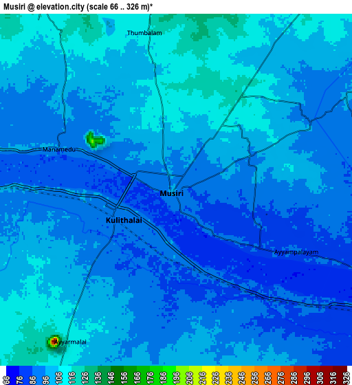 Zoom OUT 2x Musiri, India elevation map