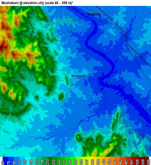 Zoom OUT 2x Mushābani, India elevation map